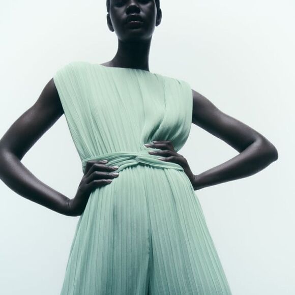 ZARA KNOTTED WAIST PLEATED JUMPSUIT - Picture 5 of 9